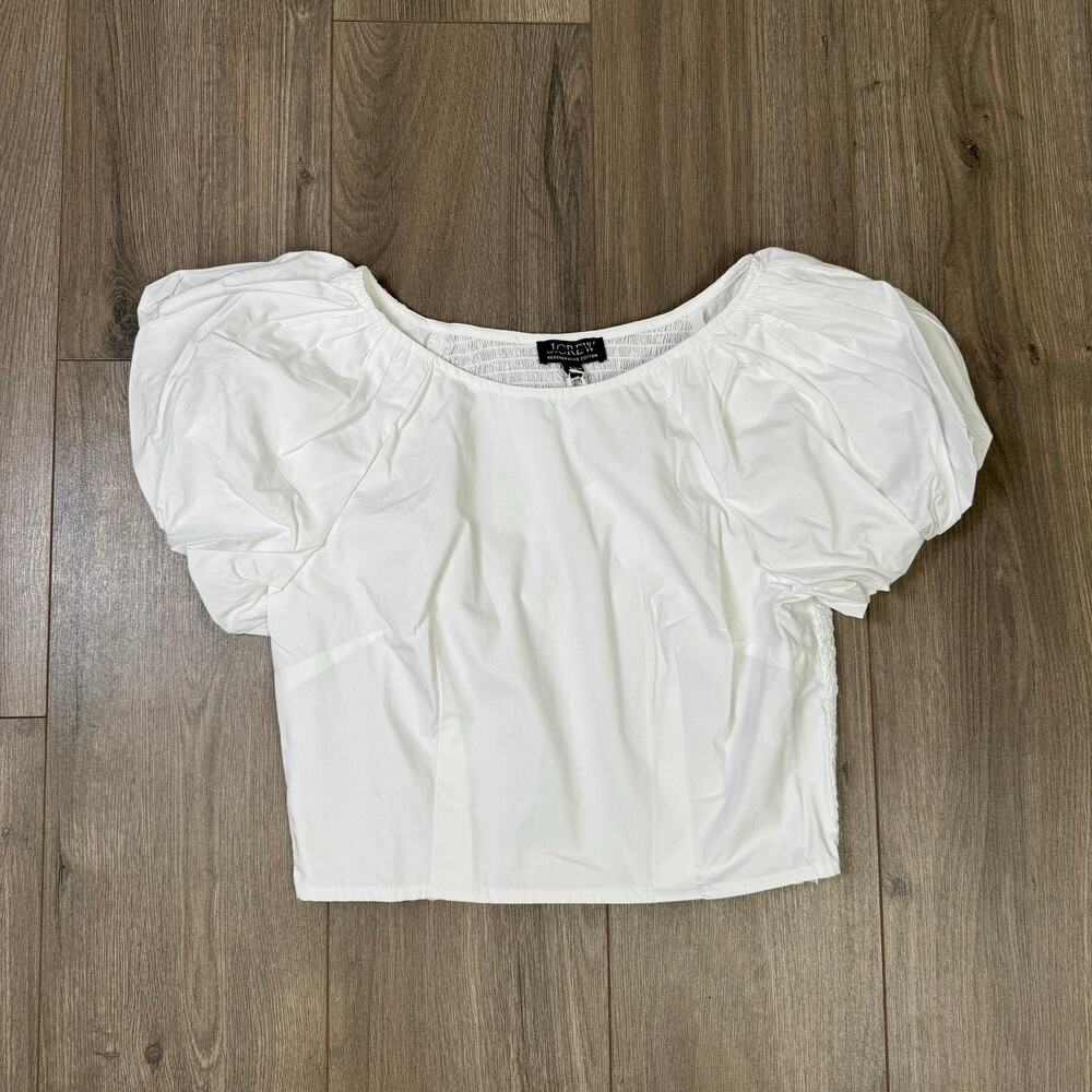 J Crew Fitted Puff Sleeve Smocked Cute Preppy Top US Women's 8 New - Picture 2 of 7